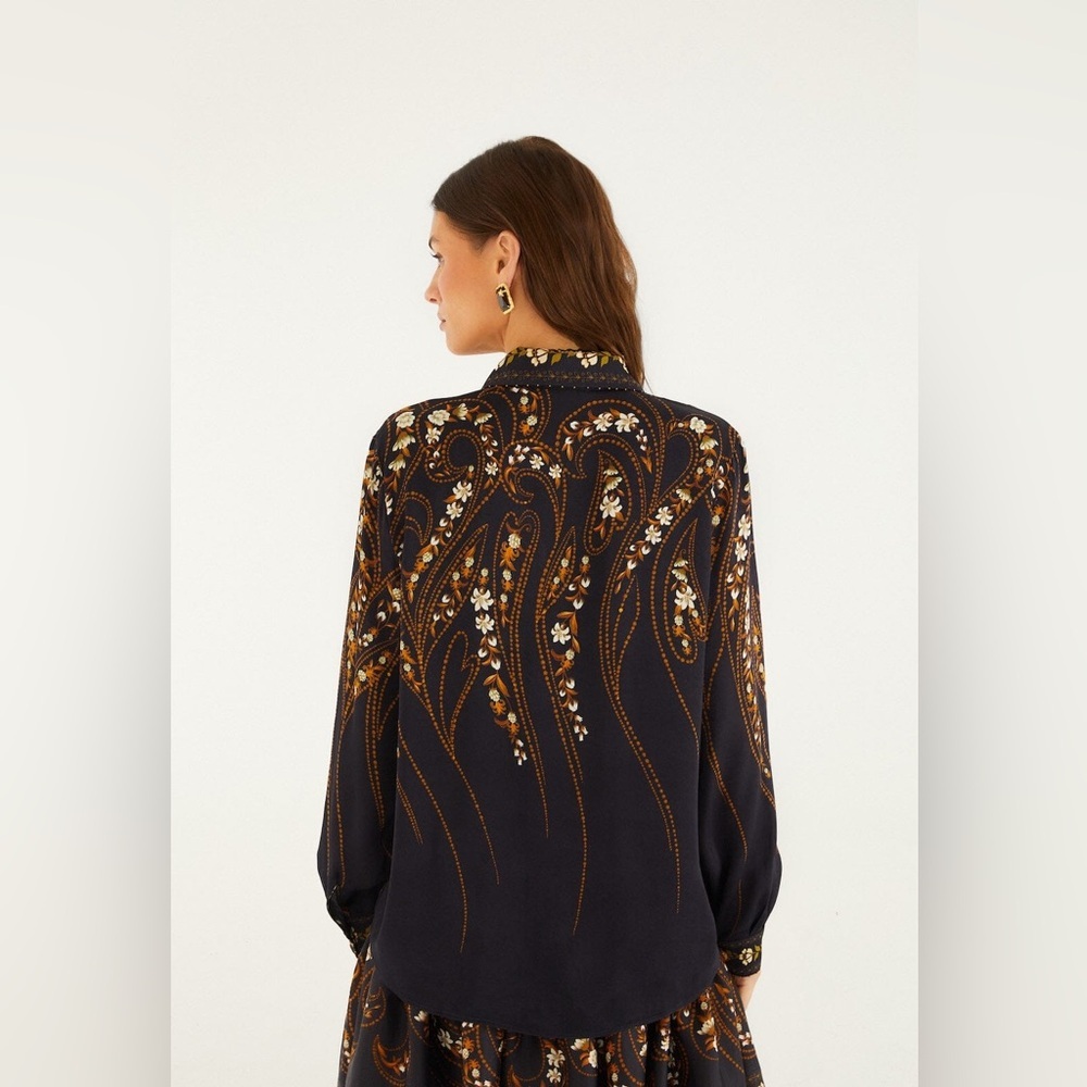 Farm Rio: Black Garden Printed Buttons Viscose Shirt - Picture 14 of 16